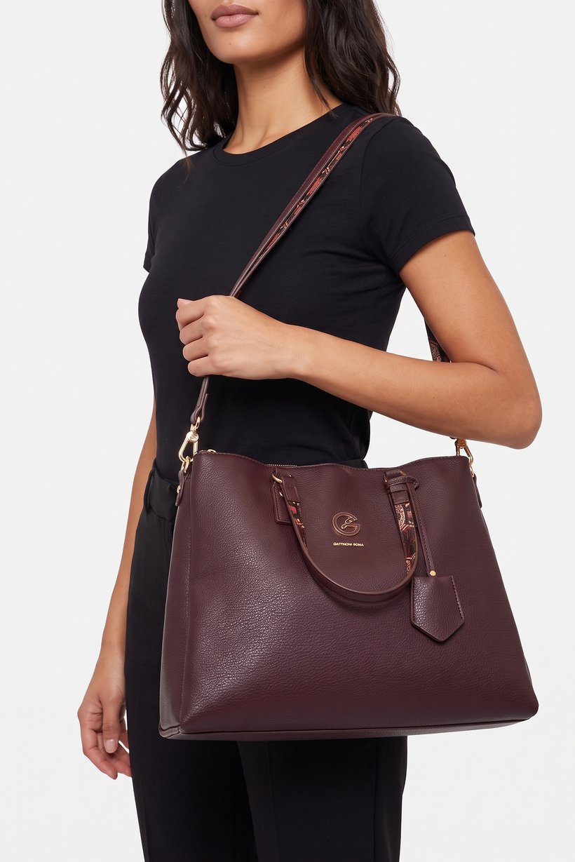Women Brand Logo Tote Bag, Dark Brown
