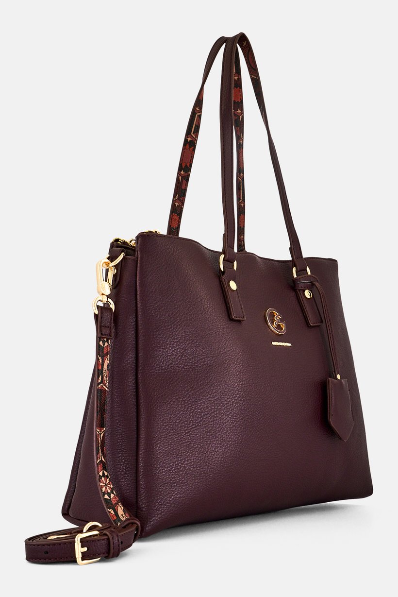 Women Brand Logo Tote Bag, Dark Brown