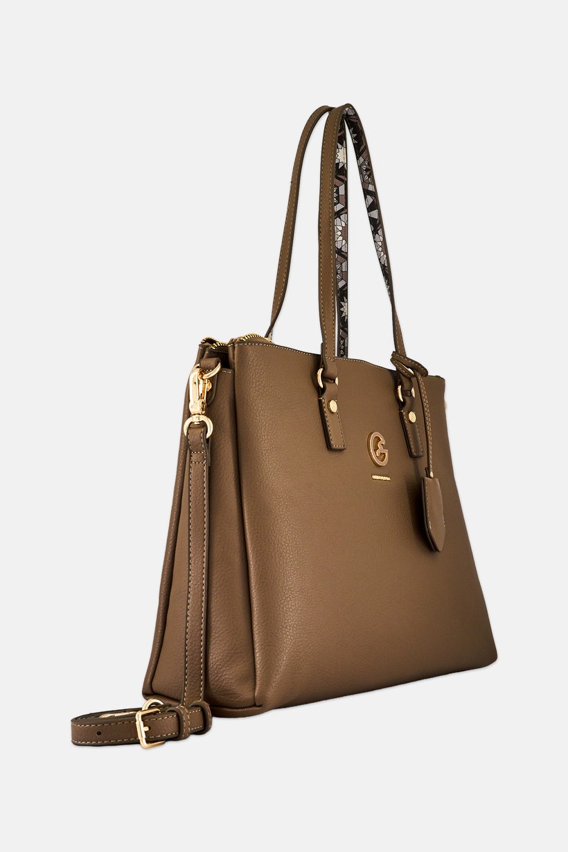 Women Brand Logo Tote Bag, Tan