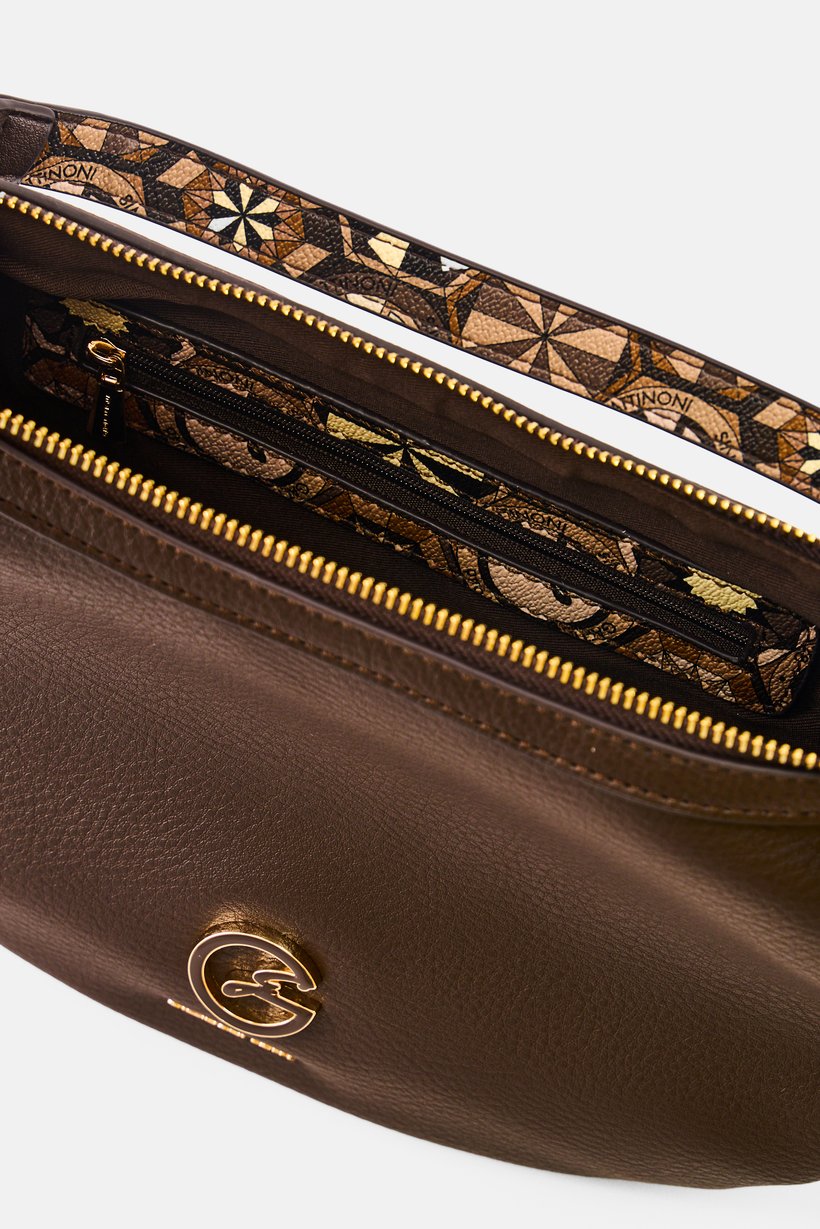 Women Brand Logo Shoulder Bag, Dark Brown