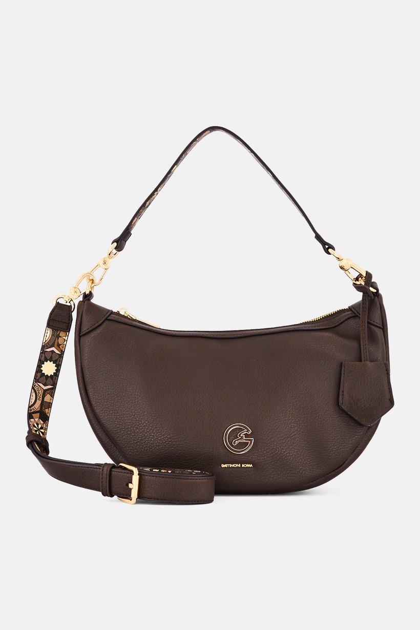 Women Brand Logo Shoulder Bag, Dark Brown