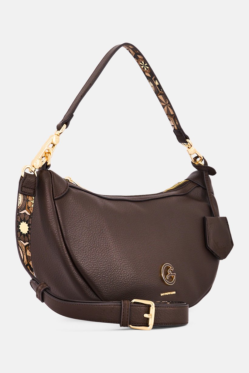 Women Brand Logo Shoulder Bag, Dark Brown