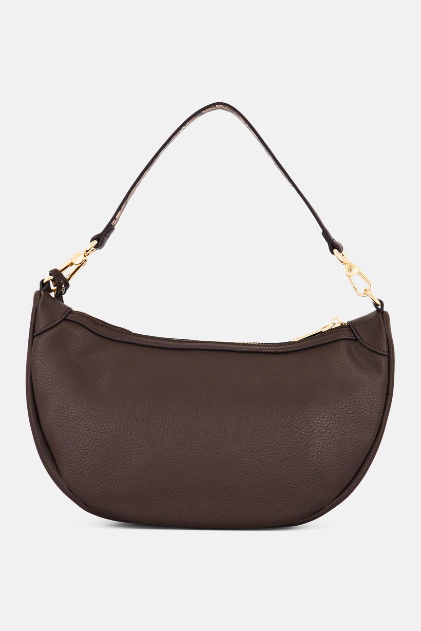 Women Brand Logo Shoulder Bag, Dark Brown