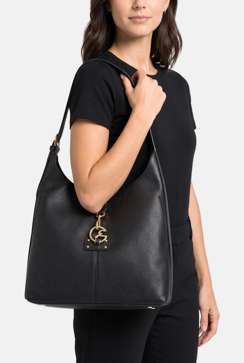 Women Brand Logo Hobo Bag, Black