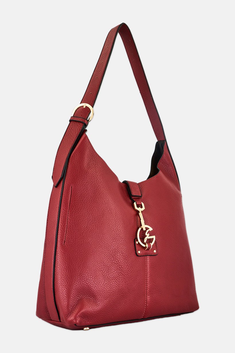 Women Brand Logo Hobo Bag, Dark Red