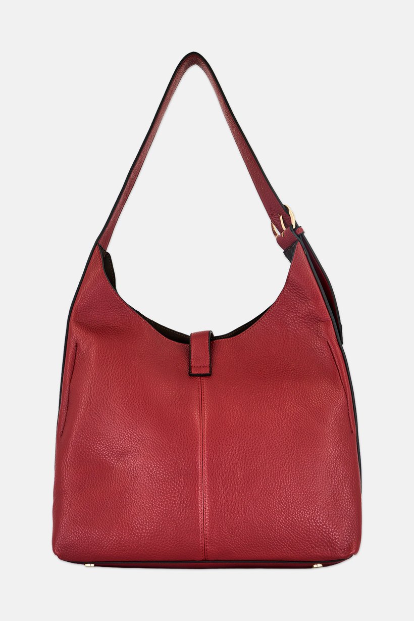 Women Brand Logo Hobo Bag, Dark Red