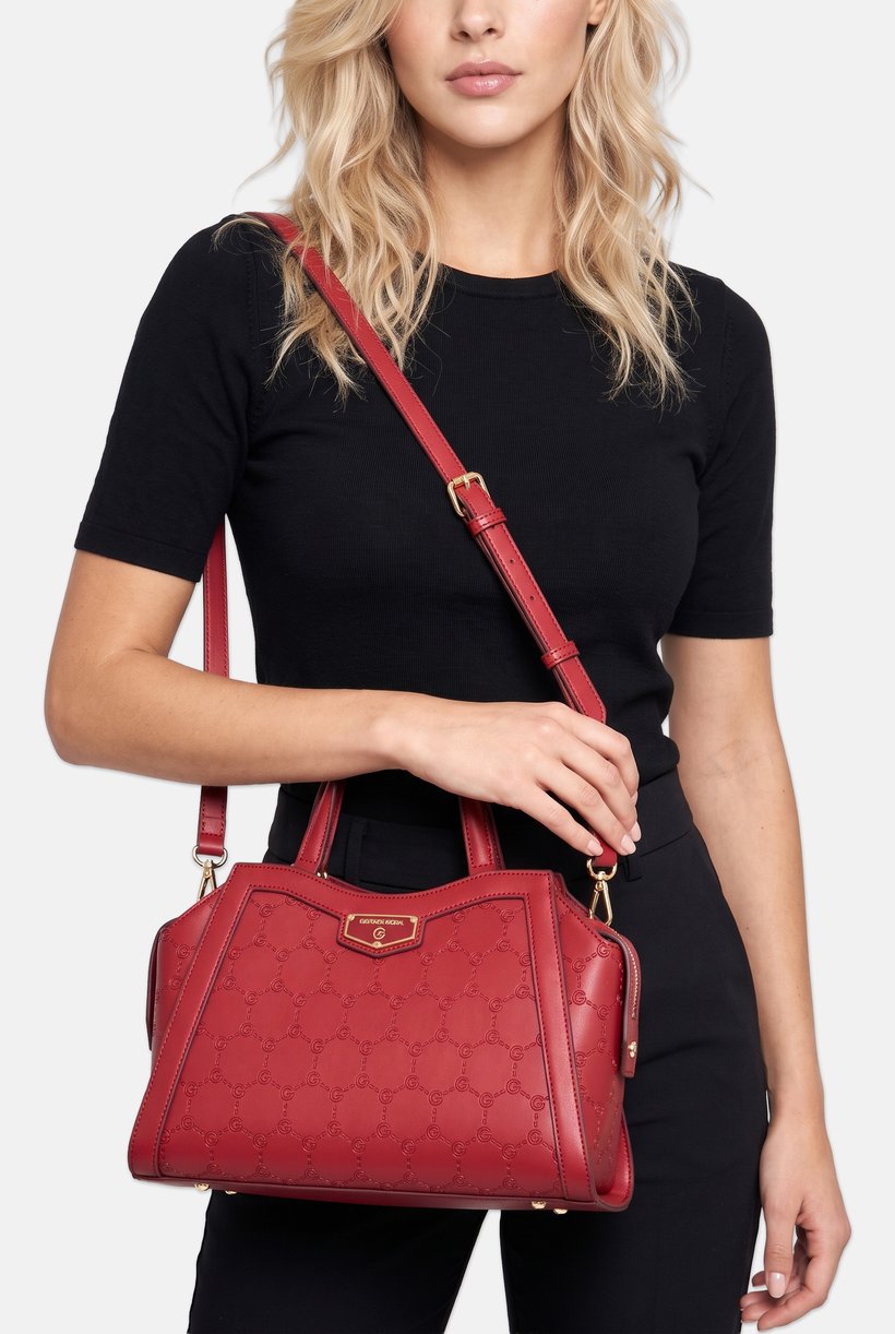 Women Brand Logo Handbag, Dark Red