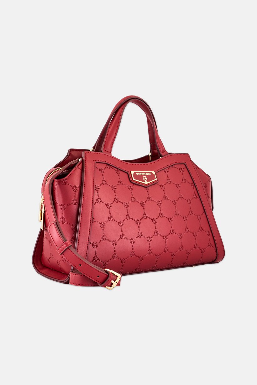 Women Brand Logo Handbag, Dark Red