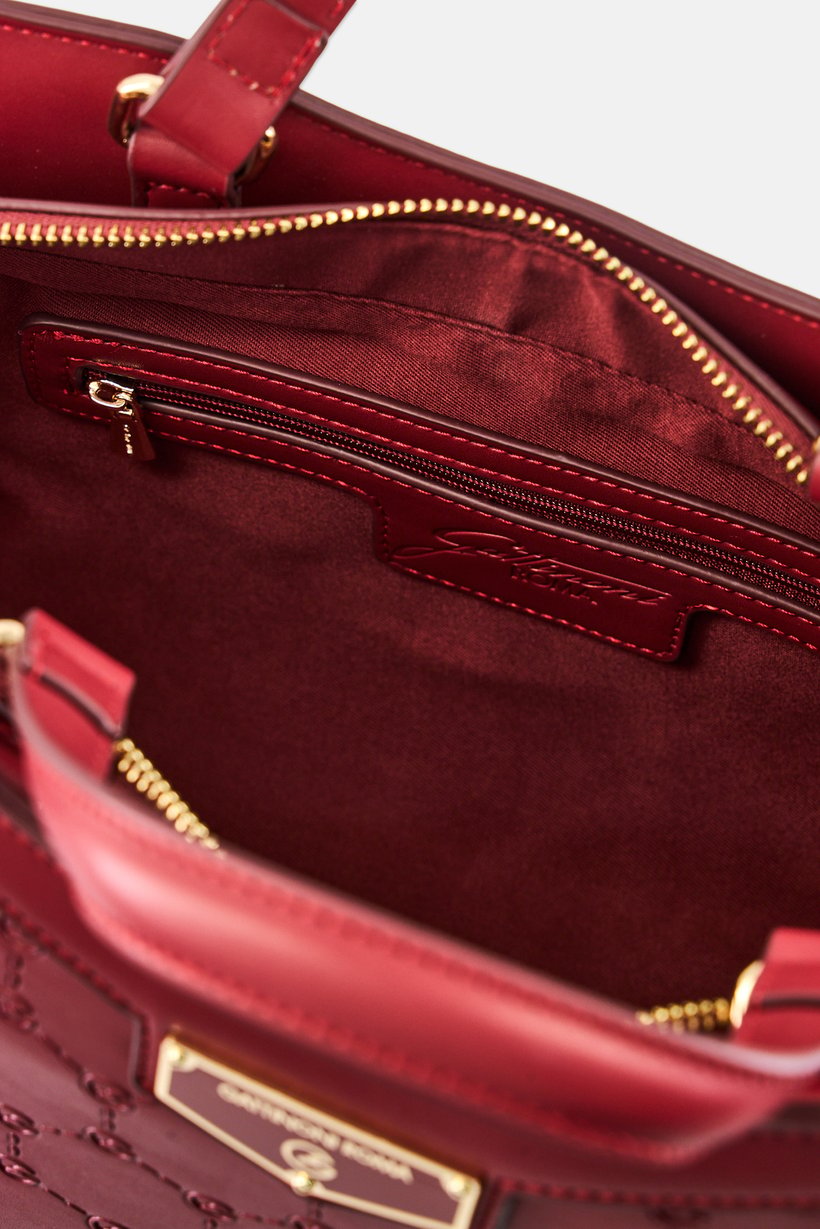 Women Brand Logo Handbag, Dark Red