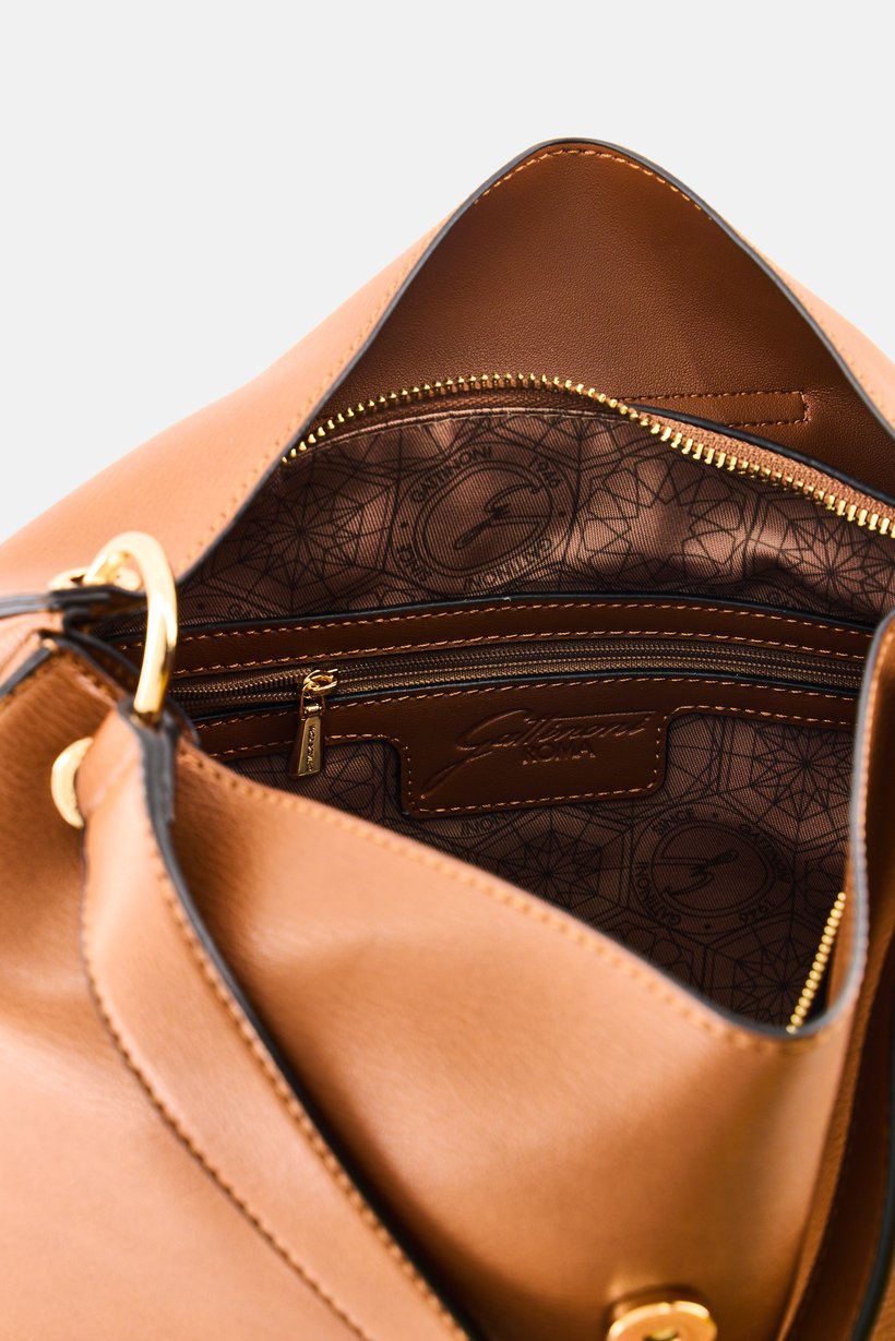Women Brand Logo Shoulder Bag, Dark Brown