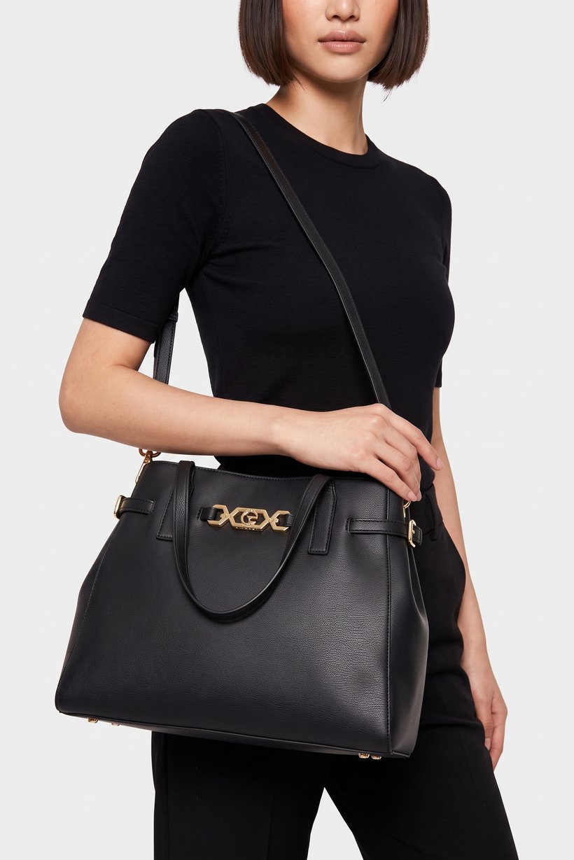 Women Brand Logo Tote Bag, Black