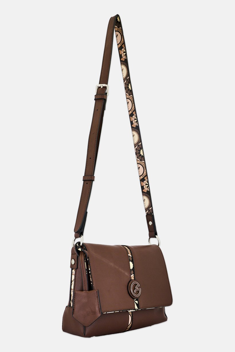 Women Brand Logo Cross Body Bag, Dark Brown
