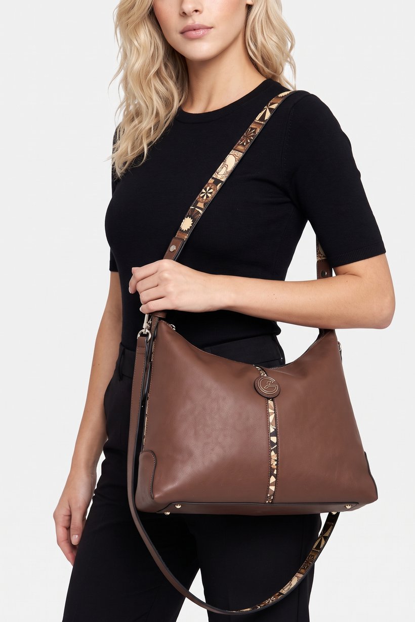 Women Brand Logo Shoulder Bag, Brown