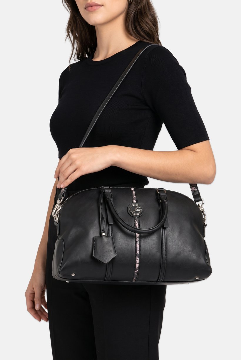Women Brand Logo Handbag, Black