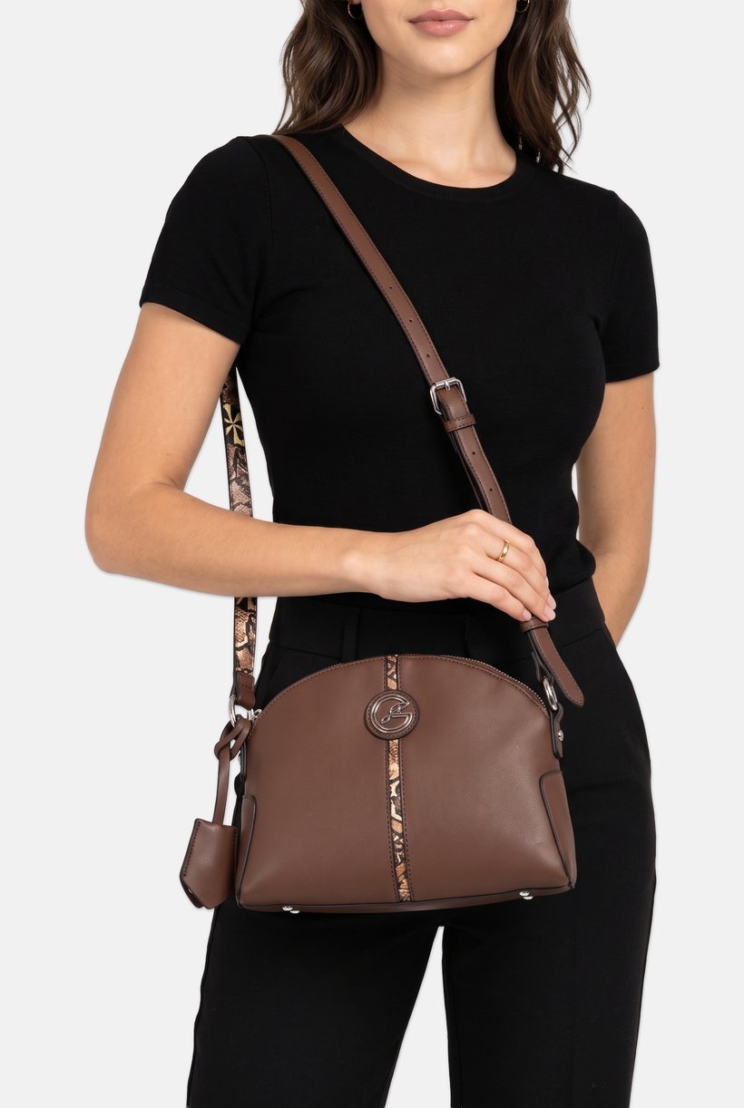 Women Brand Logo Cross Body Bag, Dark Brown