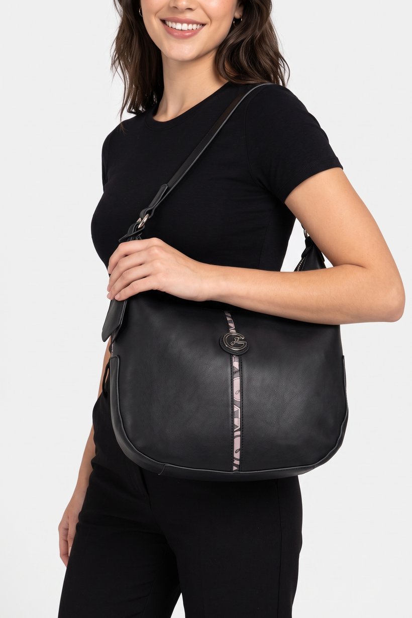 Women Brand Logo Handbag, Black