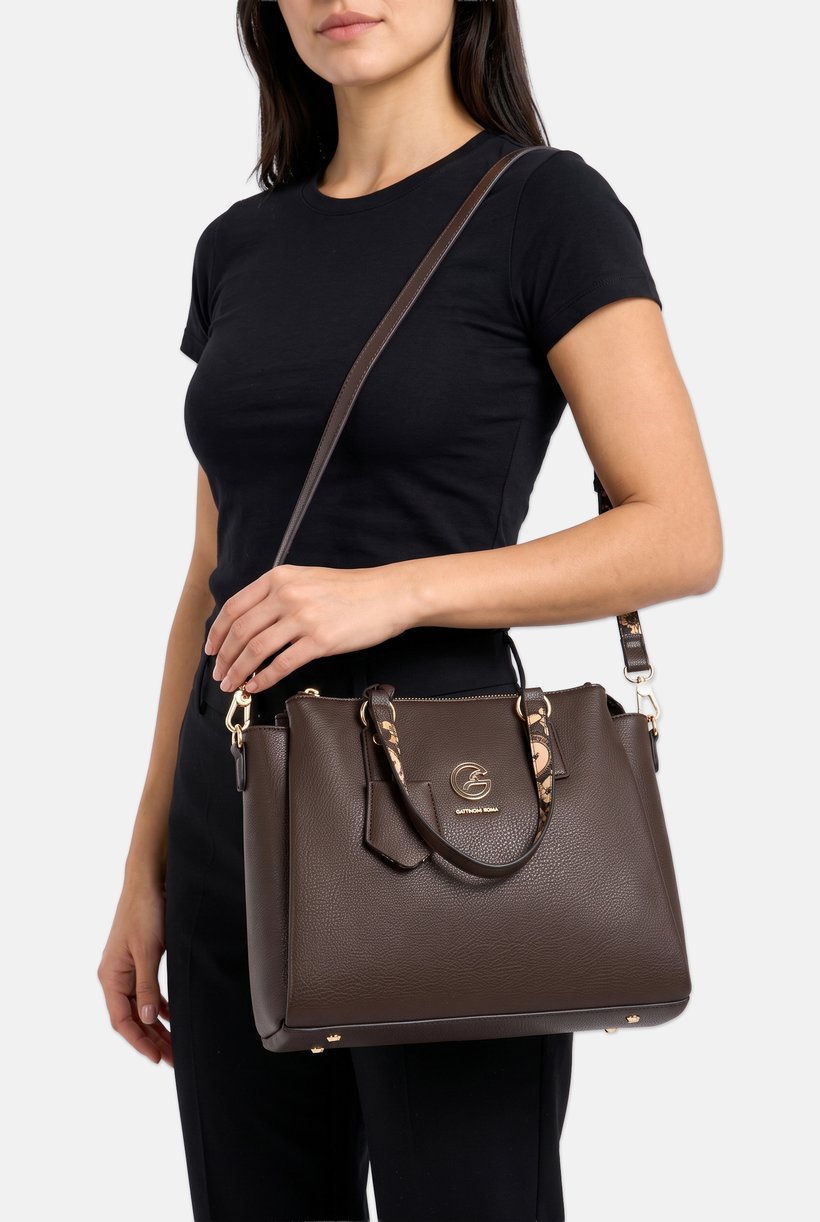 Women Brand Logo Tote Bag, Chocolate Brown