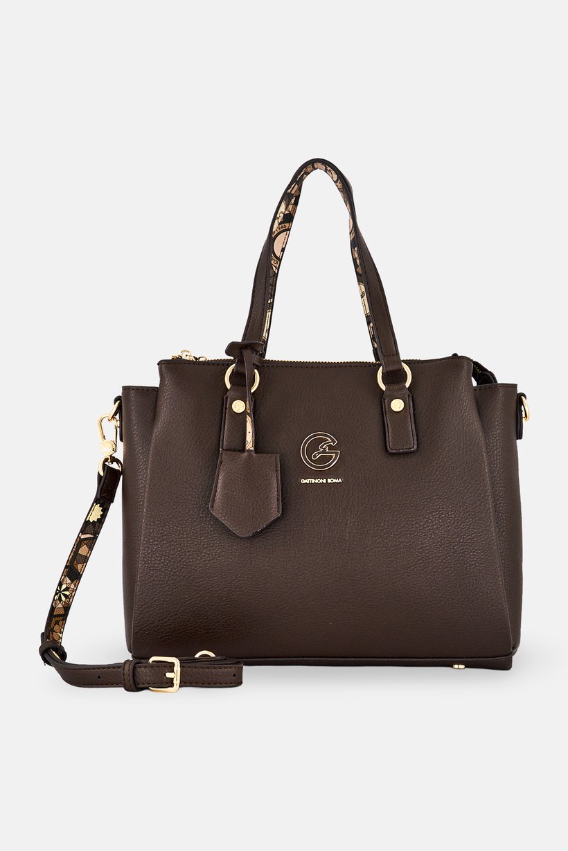 Women Brand Logo Tote Bag, Chocolate Brown