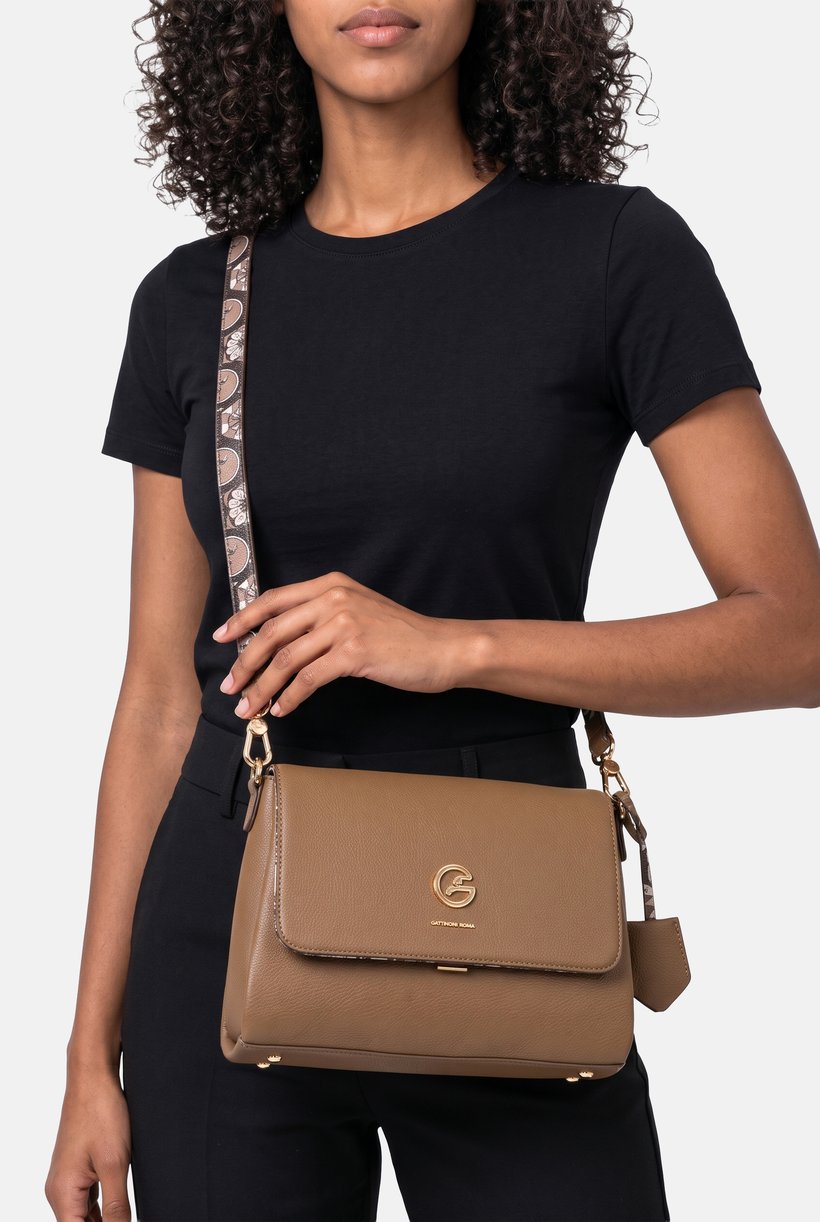 Women Brand Logo Cross Body Bag, Dark Taupe
