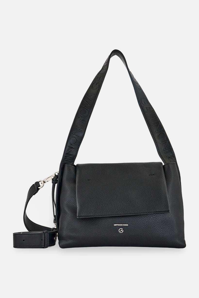 Women Brand Logo Shoulder Bag, Black
