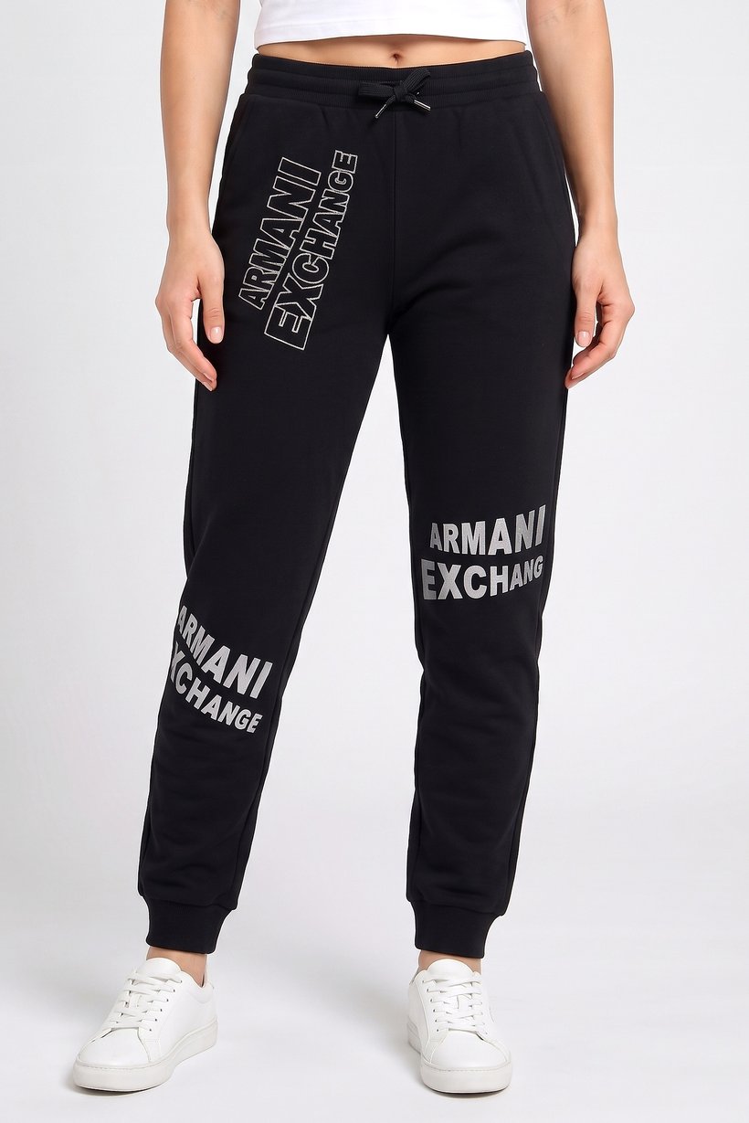 AX Armani Exchange Women Regular Fit Embroidered Logo Jogger Pants, Black