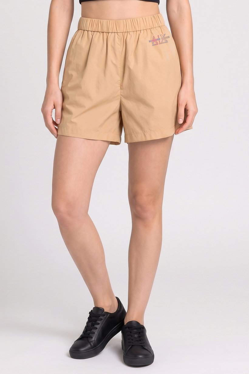 AX Armani Exchange Women Brand Logo Basic Shorts, Light Brown