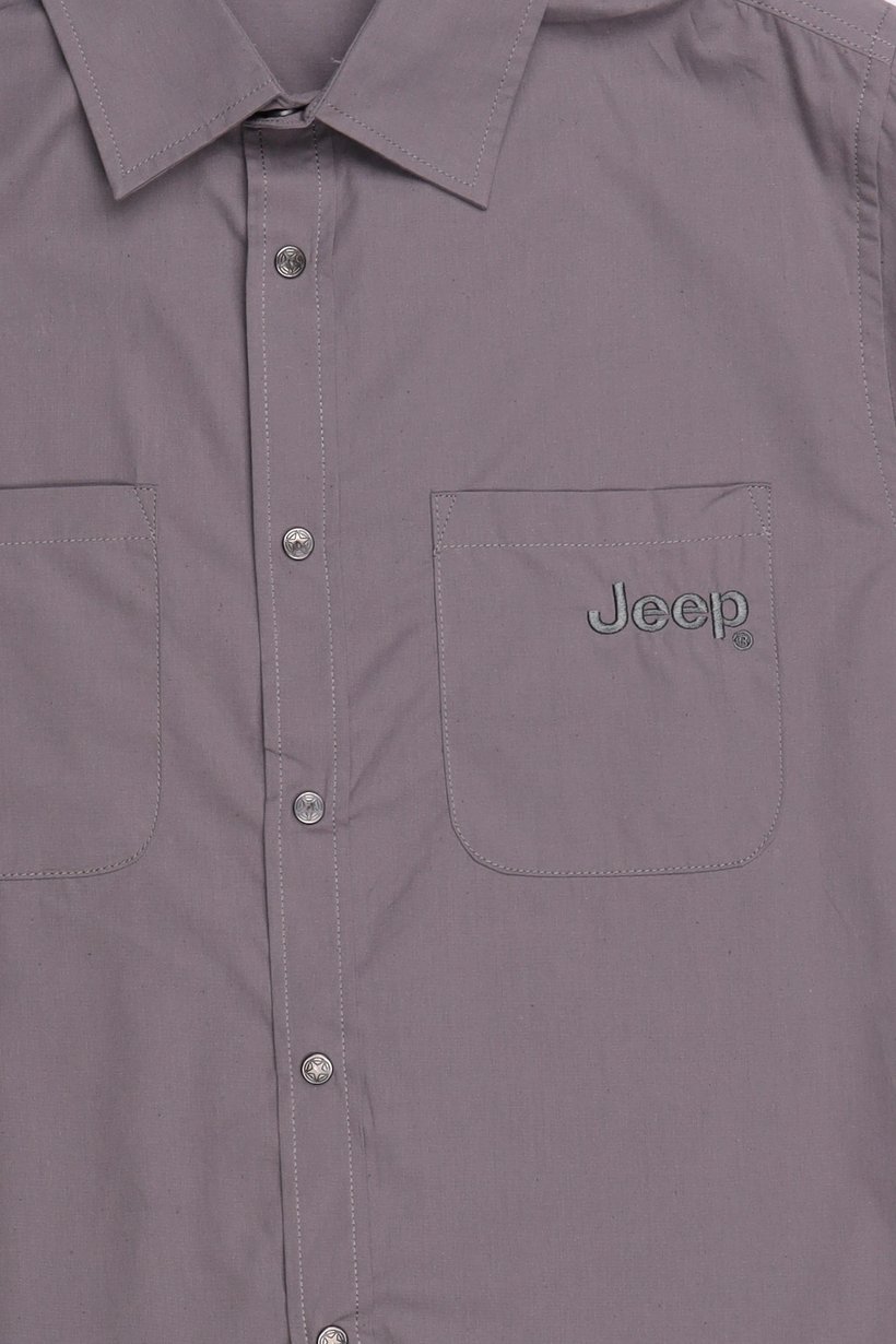 Men Regular Fit Long Sleeve Embroidered Logo Casual Shirt, Dark Grey