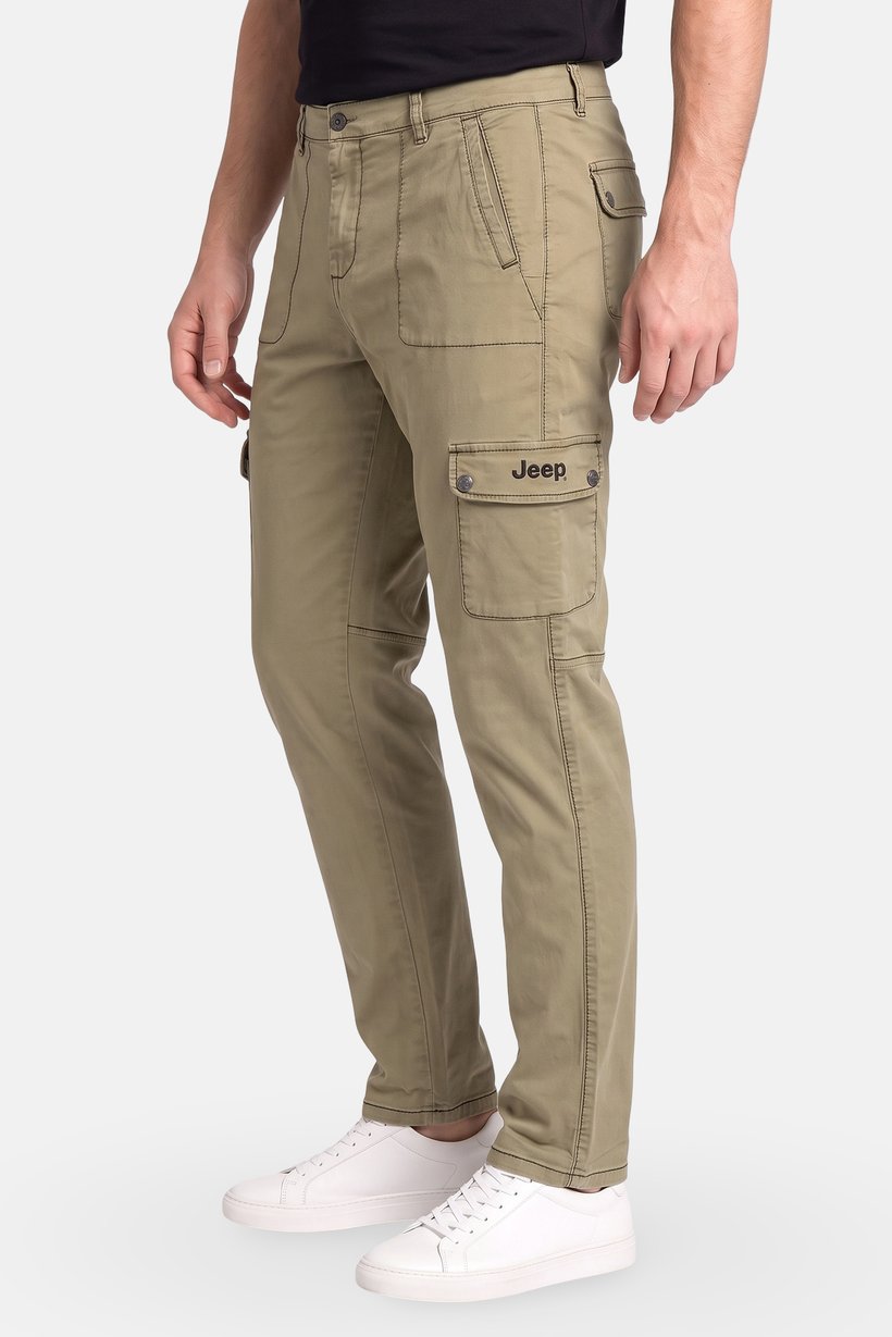 Men Regular Fit Solid Cargo Pants, Olive