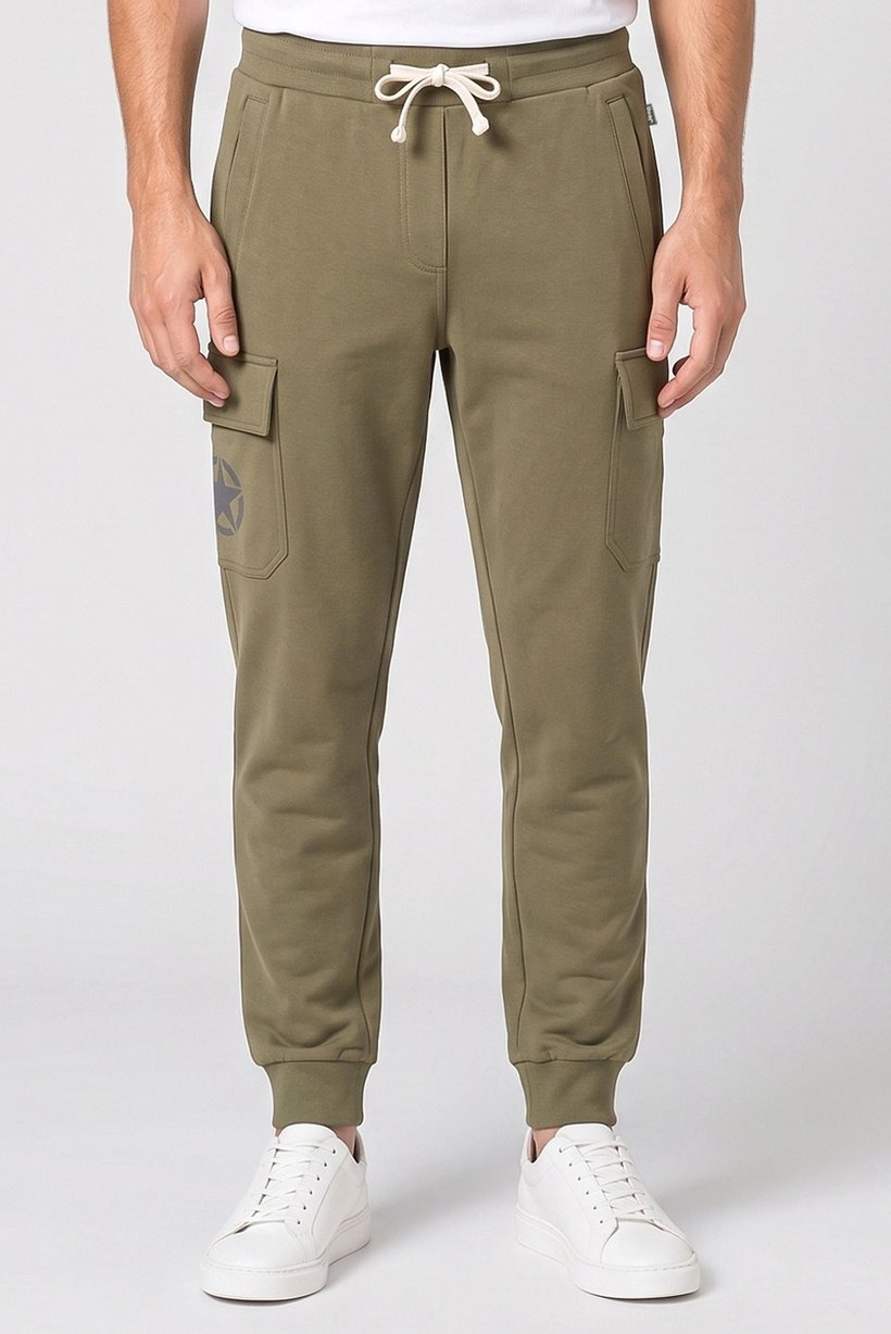 Men Regular Fit Brand Logo Cargo Pants, Olive