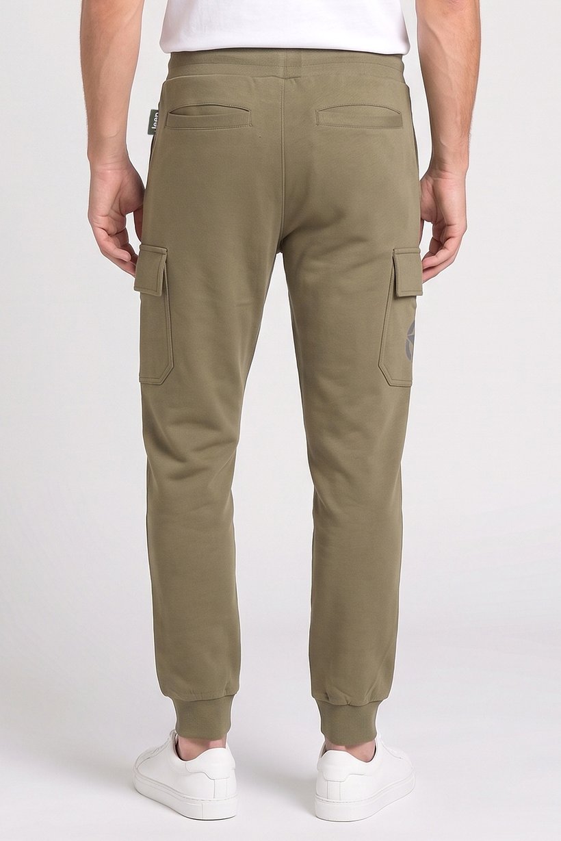 Men Regular Fit Brand Logo Cargo Pants, Olive