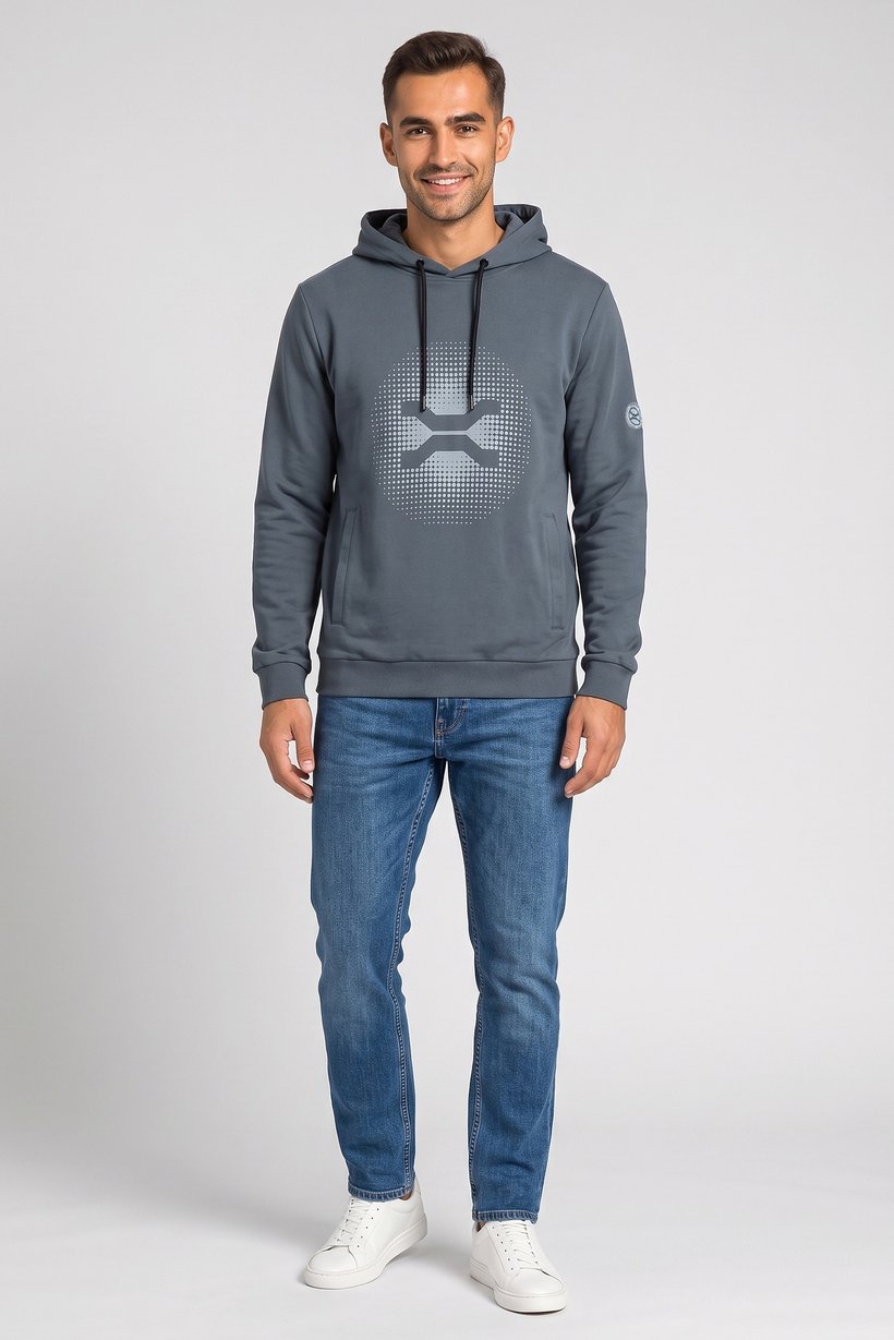 Men Graphic Print Long Sleeve Hoodie, Dusty Grey
