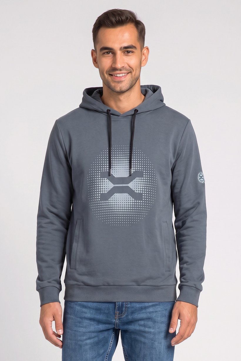 Men Graphic Print Long Sleeve Hoodie, Dusty Grey