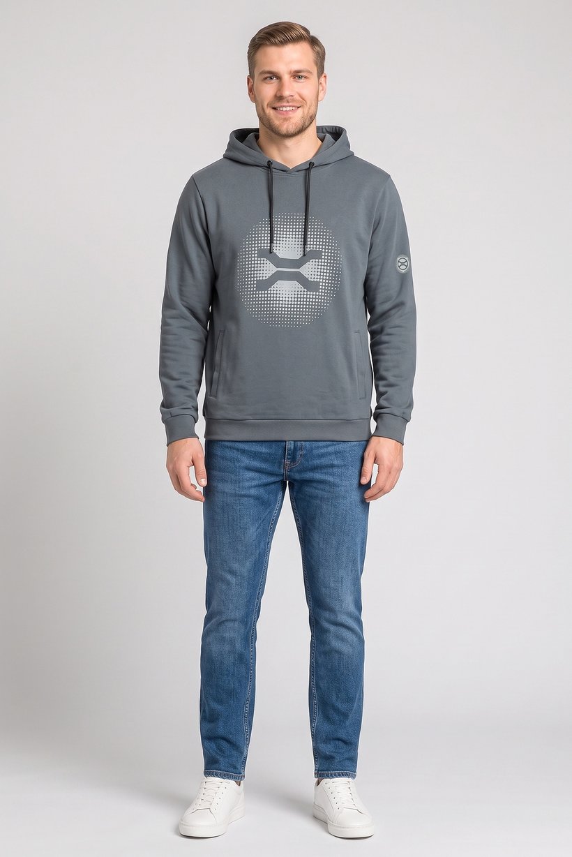 Men Brand Logo Long Sleeve Hoodie, Grey