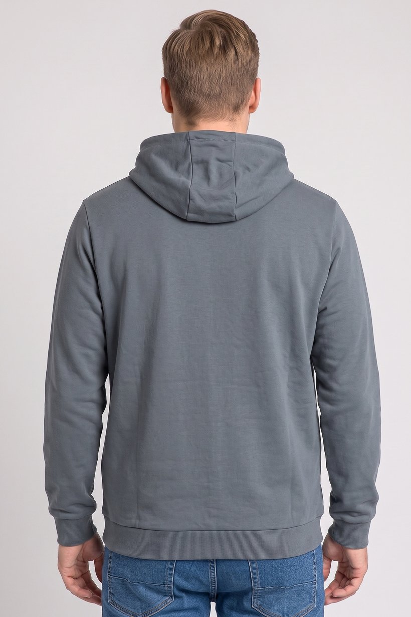 Men Brand Logo Long Sleeve Hoodie, Grey