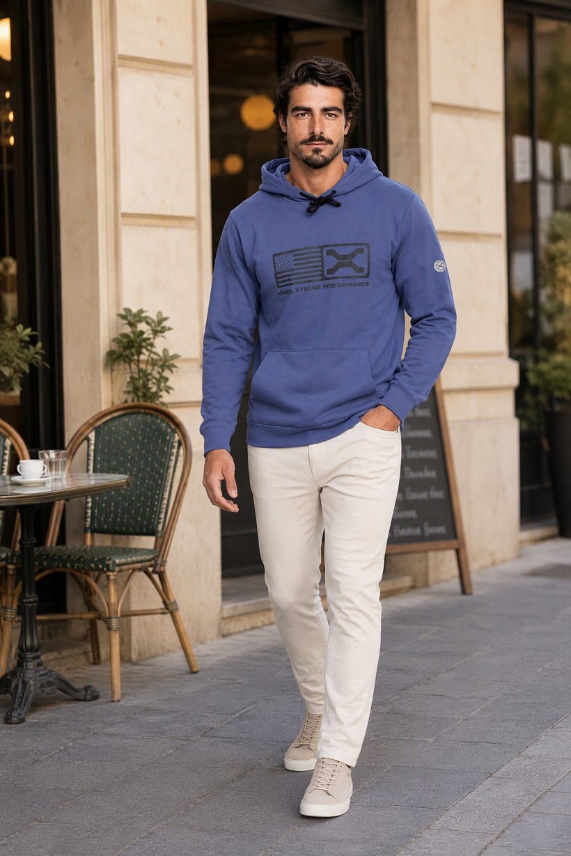 Men Brand Logo Long Sleeve Hoodie, Purple