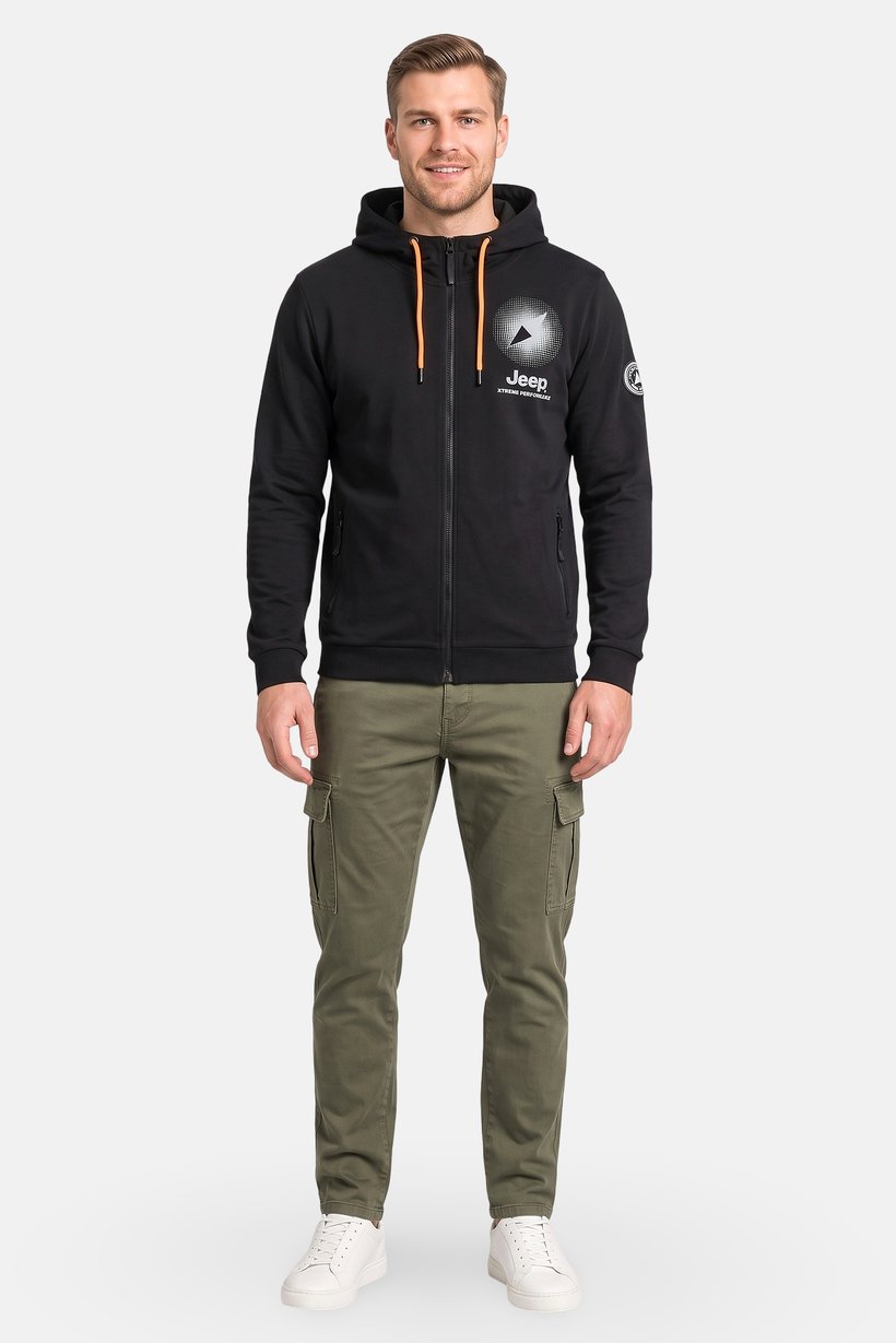 Men Graphic Print Long Sleeve Hoodie, Black