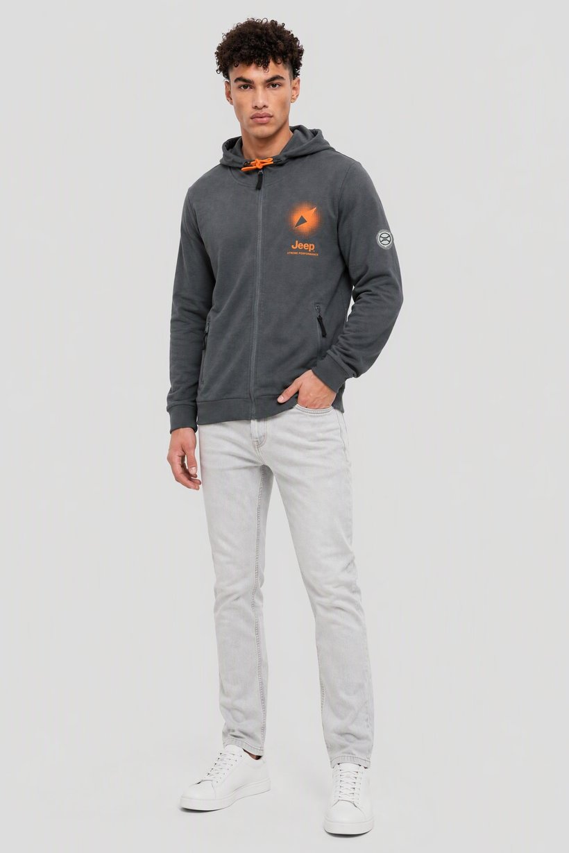 Men Brand Logo Long Sleeve Hoodie, Slate Blue