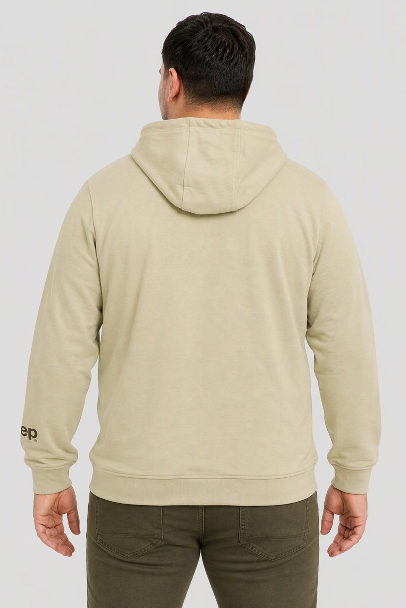 Men Brand Logo Long Sleeve Hoodie, Beige