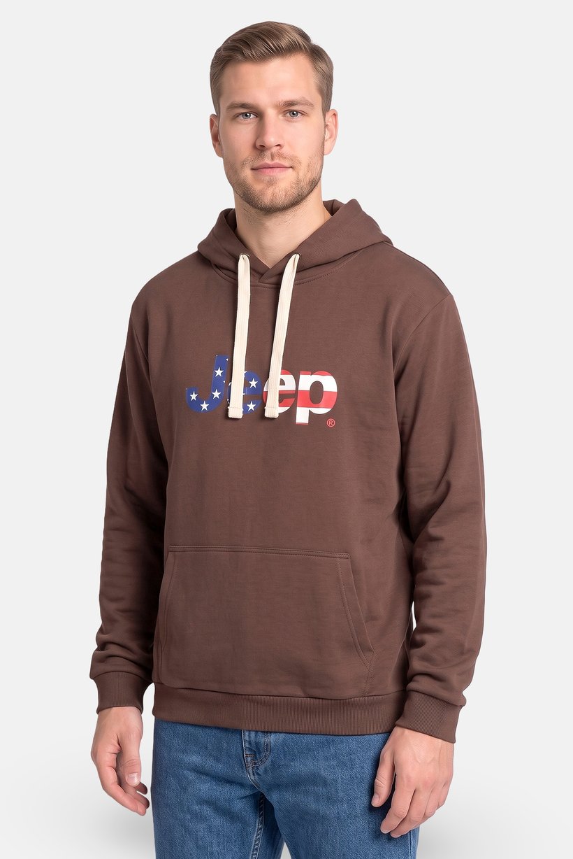 Men Graphic Print Long Sleeve Hoodie, Dark Brown
