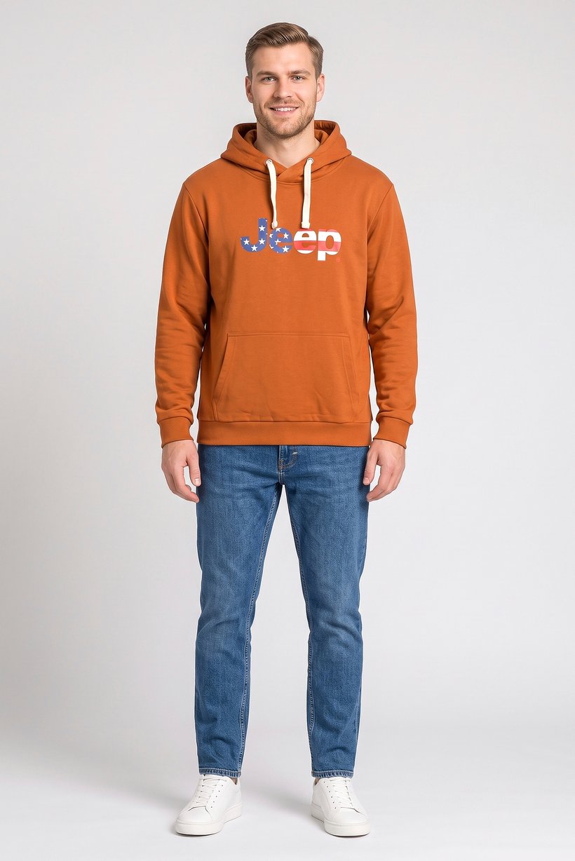 Men Graphic Print Long Sleeve Hoodie, Brown