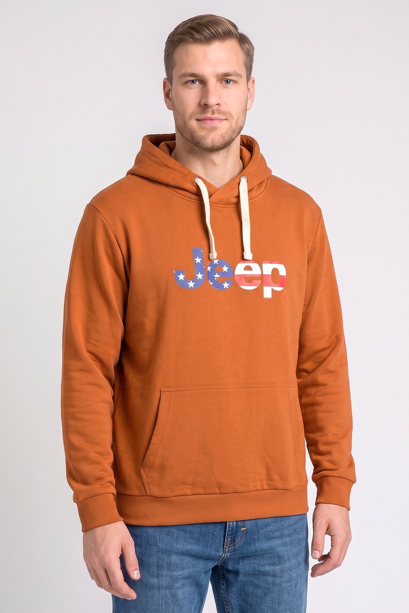 Men Graphic Print Long Sleeve Hoodie, Brown