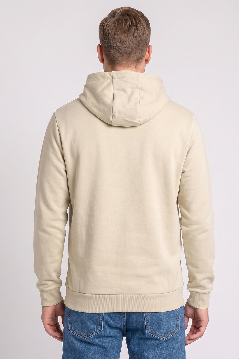 Men Brand Logo Long Sleeve Hoodie, Beige