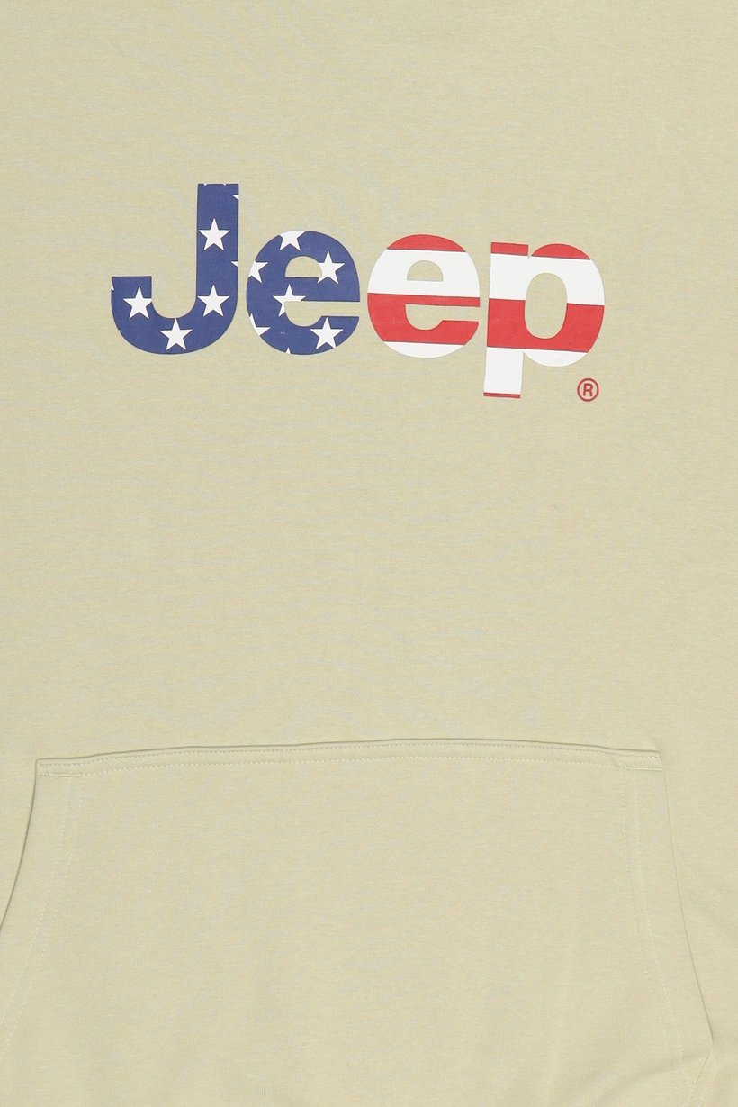 Men Brand Logo Long Sleeve Hoodie, Beige