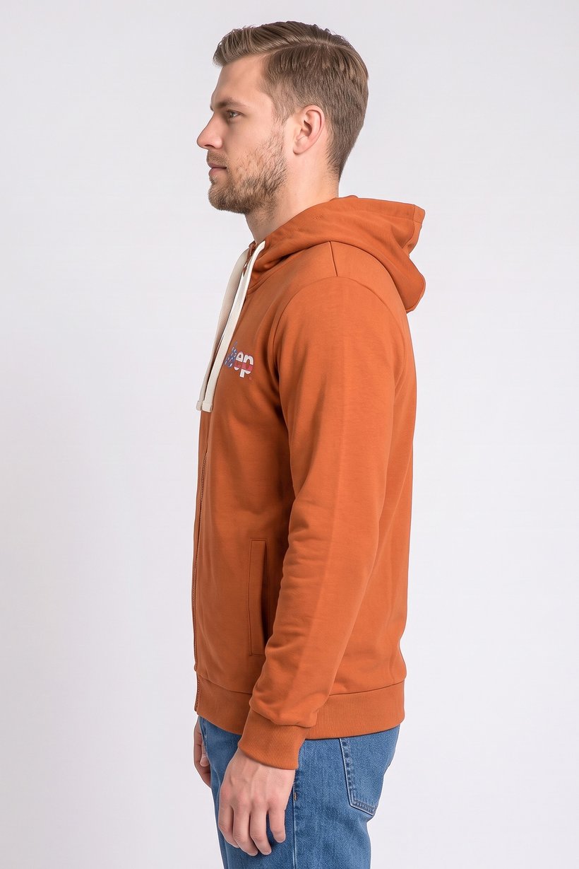 Men Brand Logo Long Sleeve Hoodie, Rust Brown