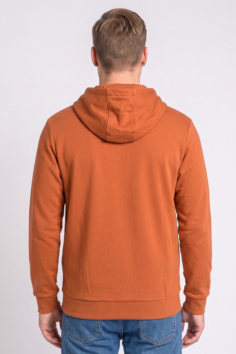 Men Brand Logo Long Sleeve Hoodie, Rust Brown