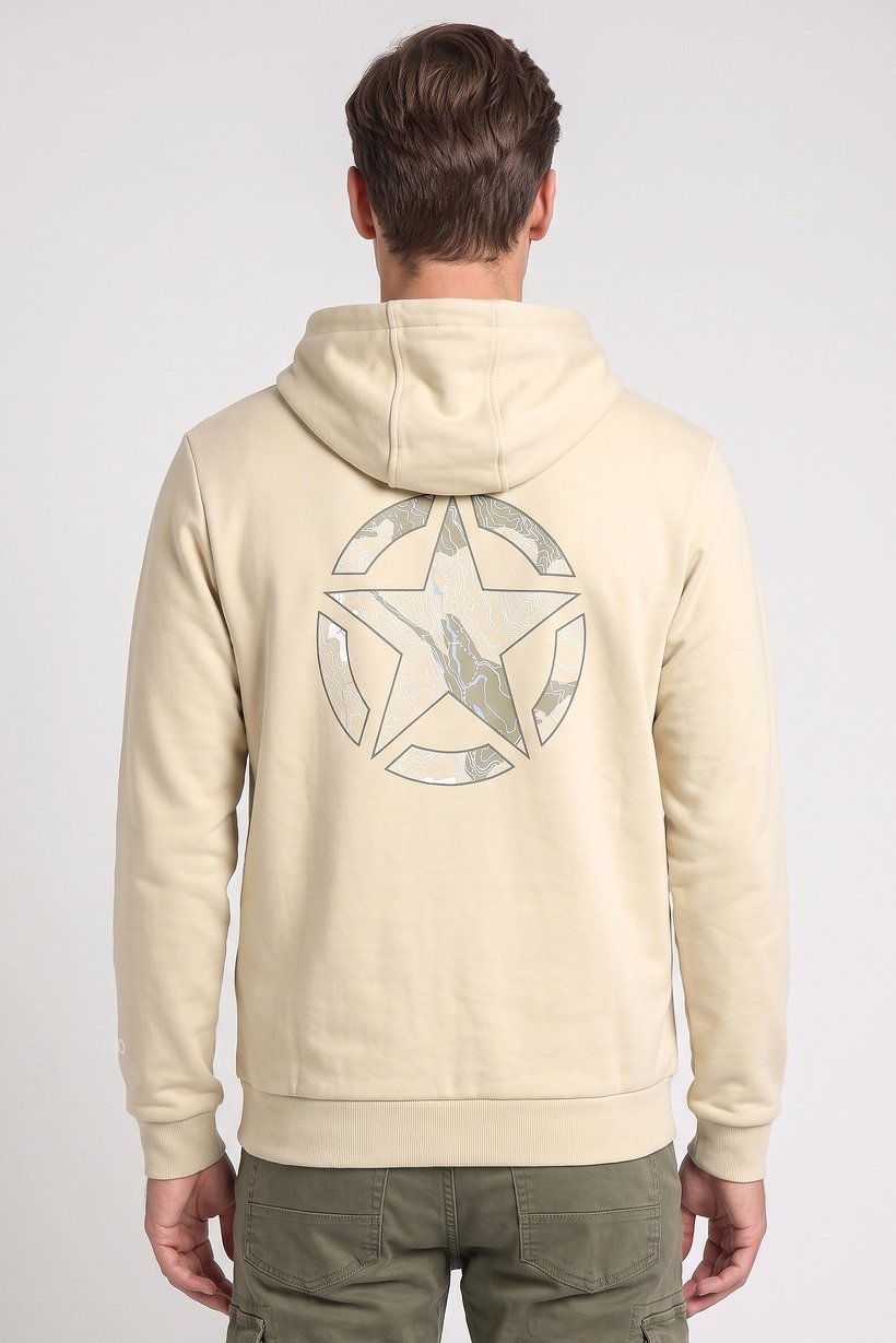 Men Brand Logo Long Sleeve Hoodie, Beige