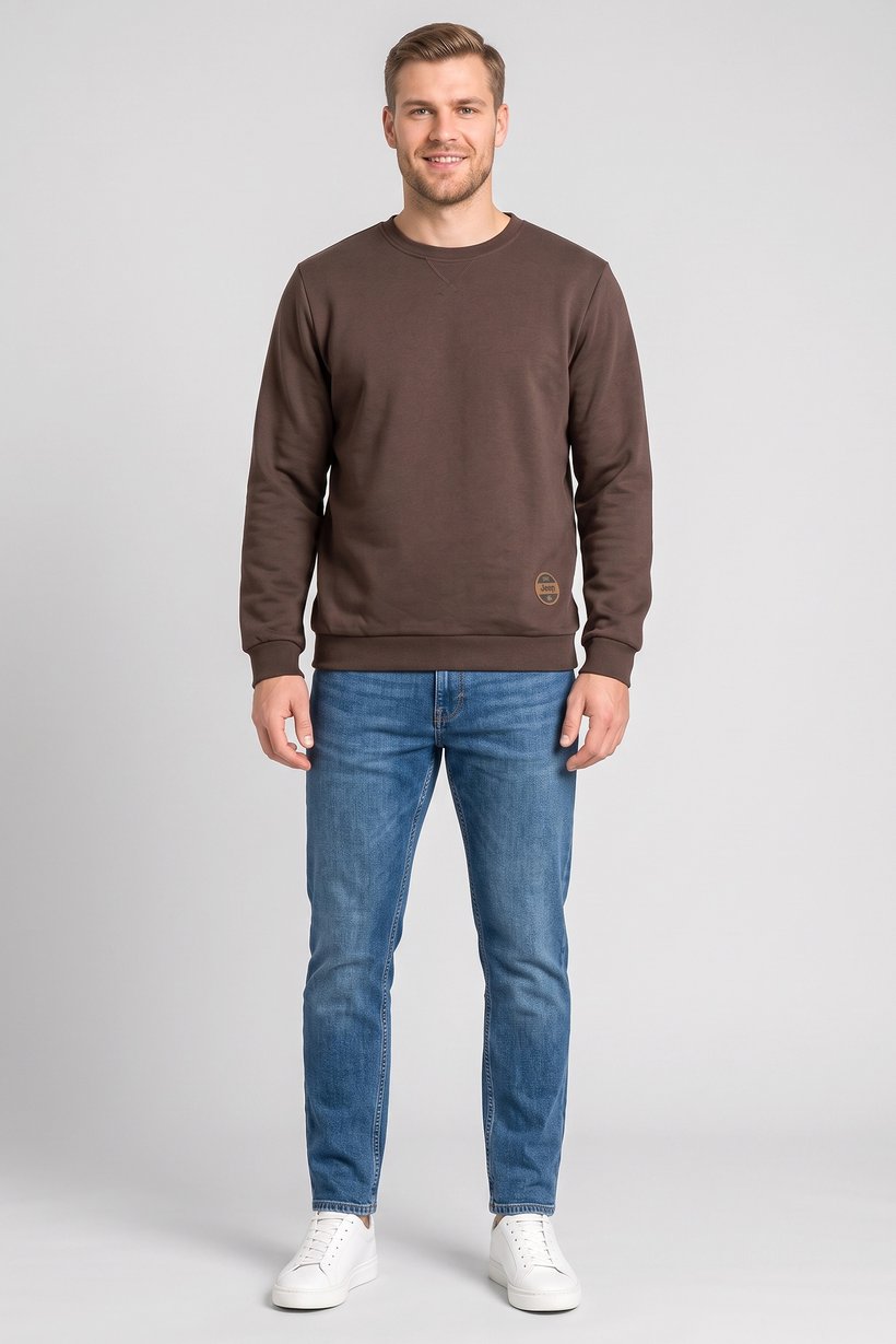 Men Brand Logo Long Sleeve Sweatshirt, Dark Brown
