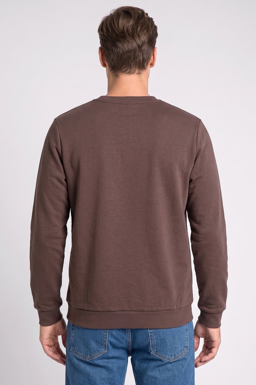 Men Crew Neck Long Sleeve Plain Sweatshirt, Dark Brown