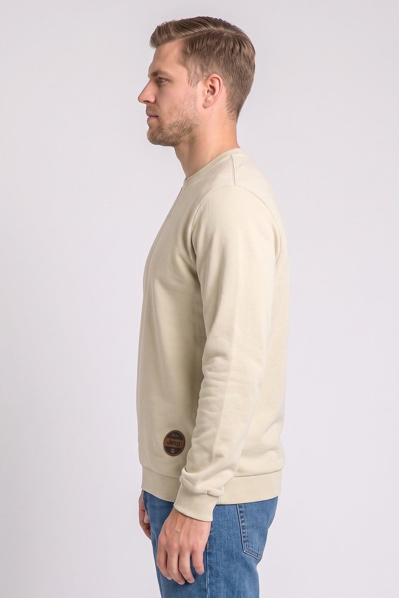 Men Brand Logo Long Sleeve Sweatshirt, Beige