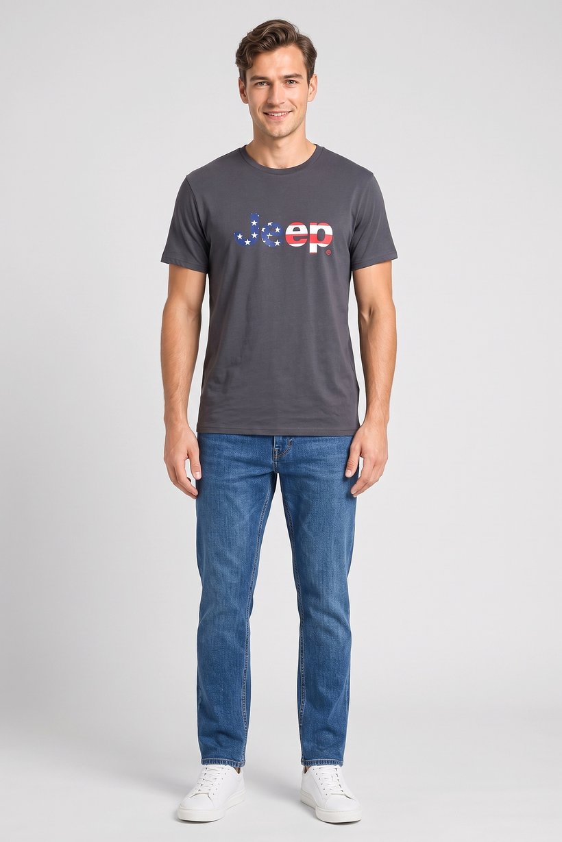 Men Crew Neck Short Sleeve Brand Logo T-Shirt, Dark Grey
